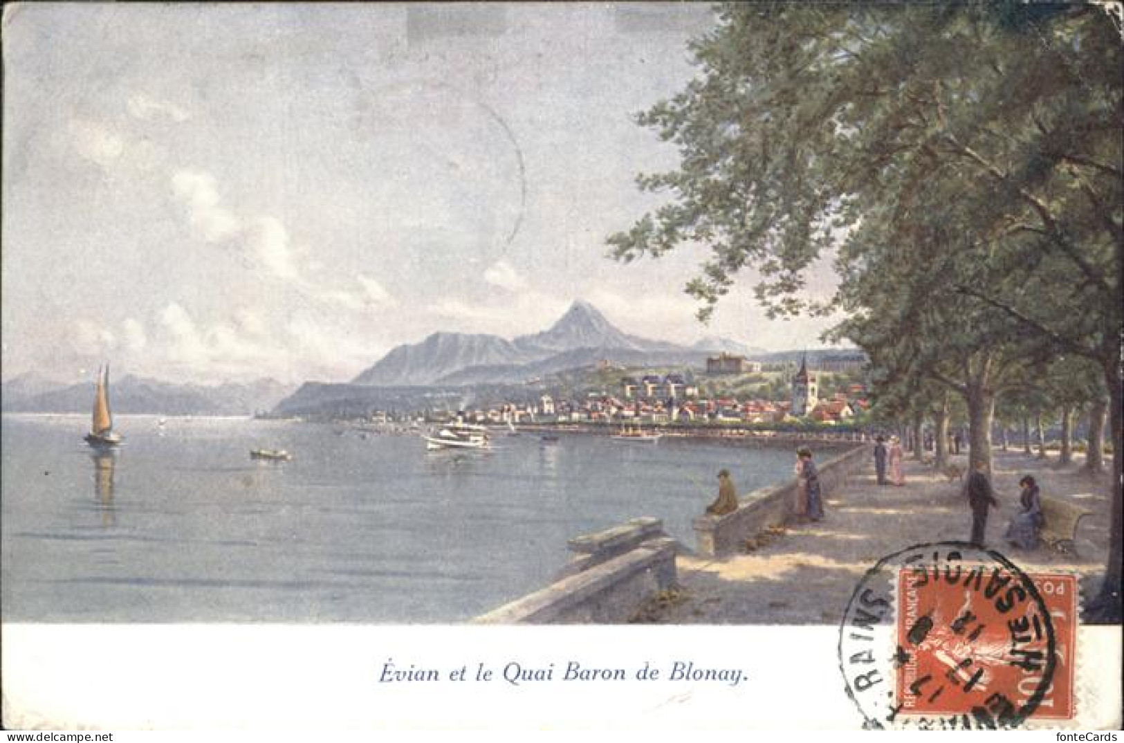 11367499 Blonay Evian Quai Baron Stempel Auf AK Blonay - Autres & Non Classés