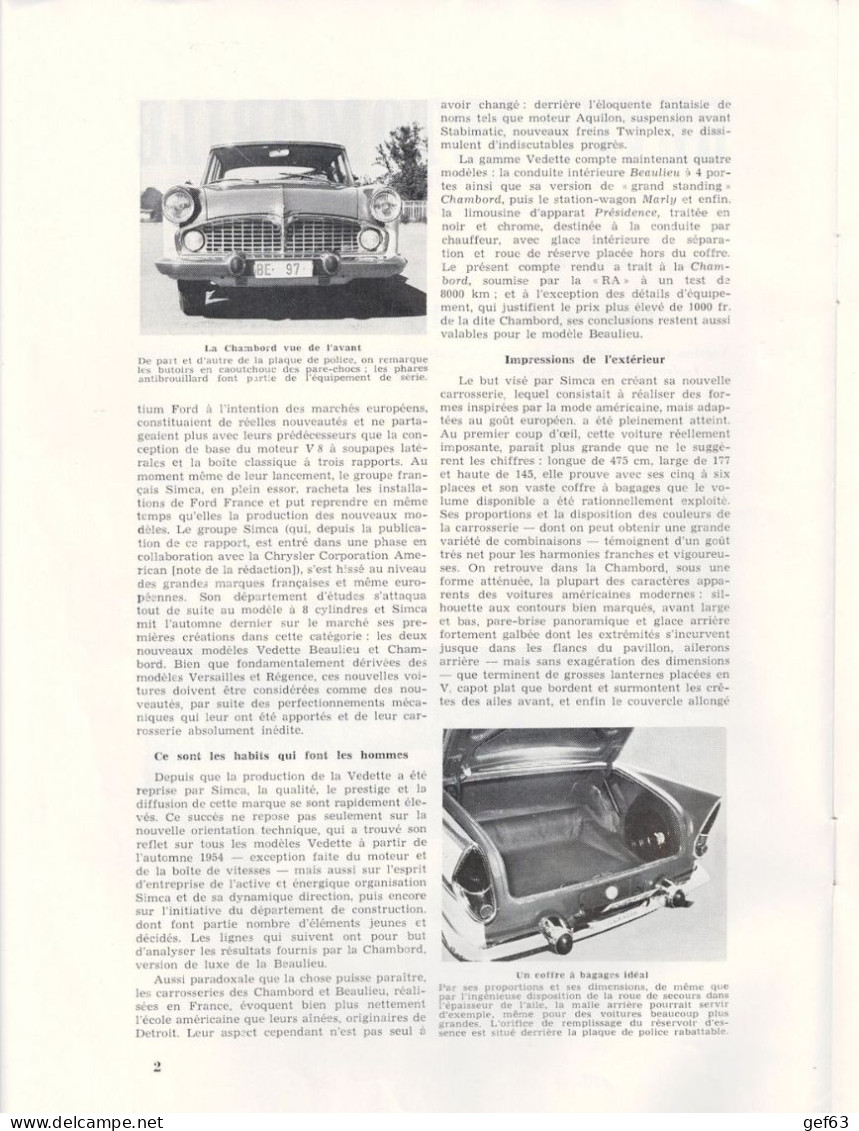 Revue Automobile - Simca Vedette Chambord - Advertising