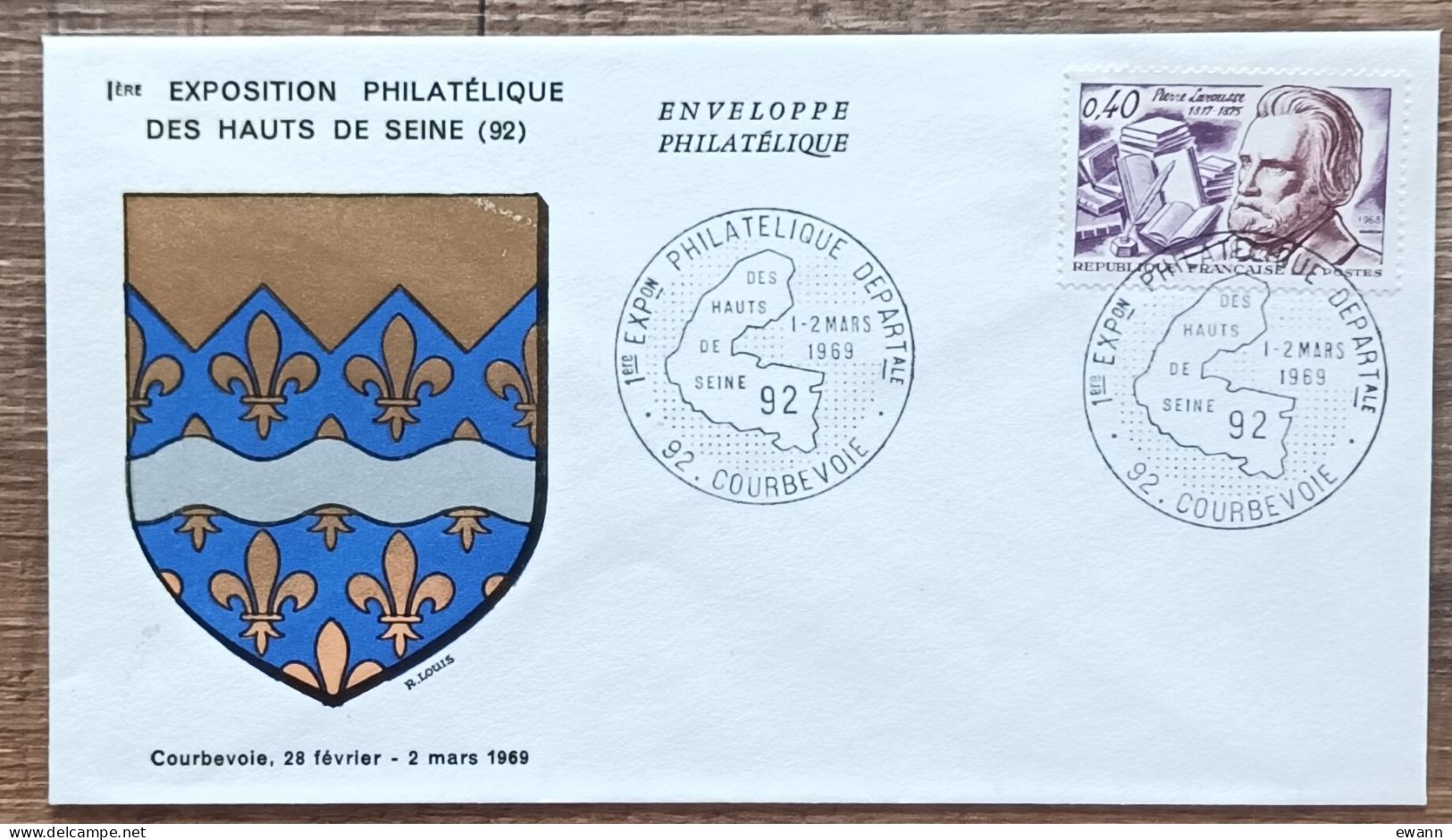 YT N°1560 - 1ère EXPOSITION PHILATELIQUE DEPARTEMENTALE DES HAUTS DE SEINE - COURBEVOIE - 1969 - Storia Postale