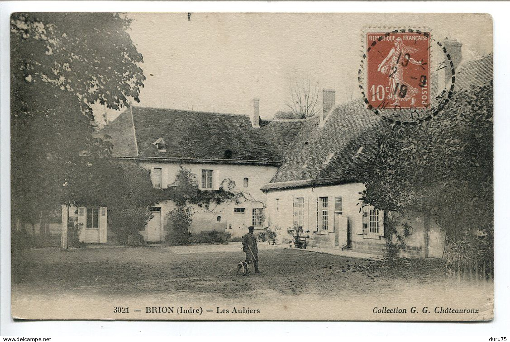 INDRE CPA Voyagé 1919 * BRION Les AUBIERS (animée D'un Chasseur Avec Son Fusil Et Son Chien ) Collection G.G. - Autres & Non Classés