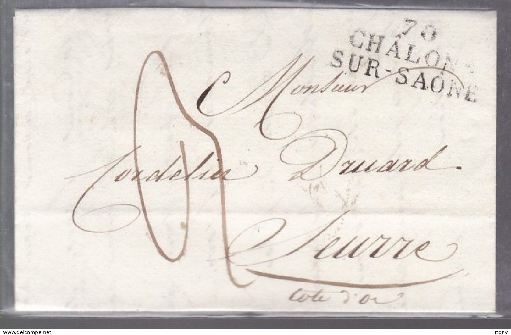 Lettre Dite Précurseurs  Sur  Lettre    Marque Postale   70 Chalons Sur Saône   Destination Seurre - 1801-1848: Precursores XIX