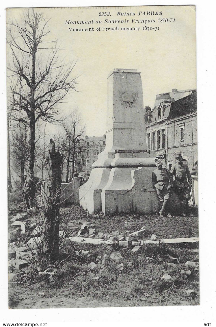 CPA RUINES D'ARRAS, MONUMENT DU SOUVENIR FRANCAIS 1870-71, SOLDATS, PAS DE CALAIS 62 - Arras