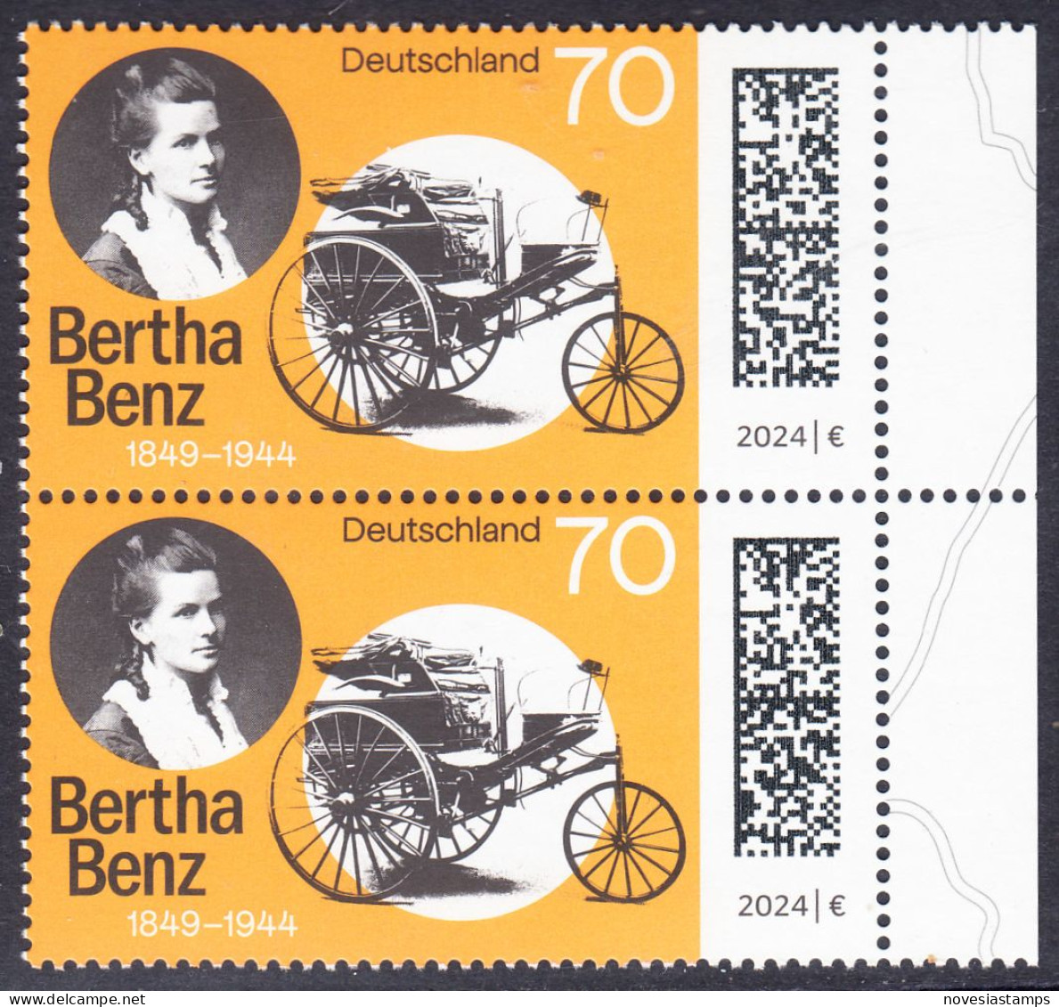 !a! GERMANY 2024 Mi. 3829 MNH Vert.PAIR W/ Right Margins (a) - Cäcilie Berta Benz, German Automobile Pioneer - Unused Stamps