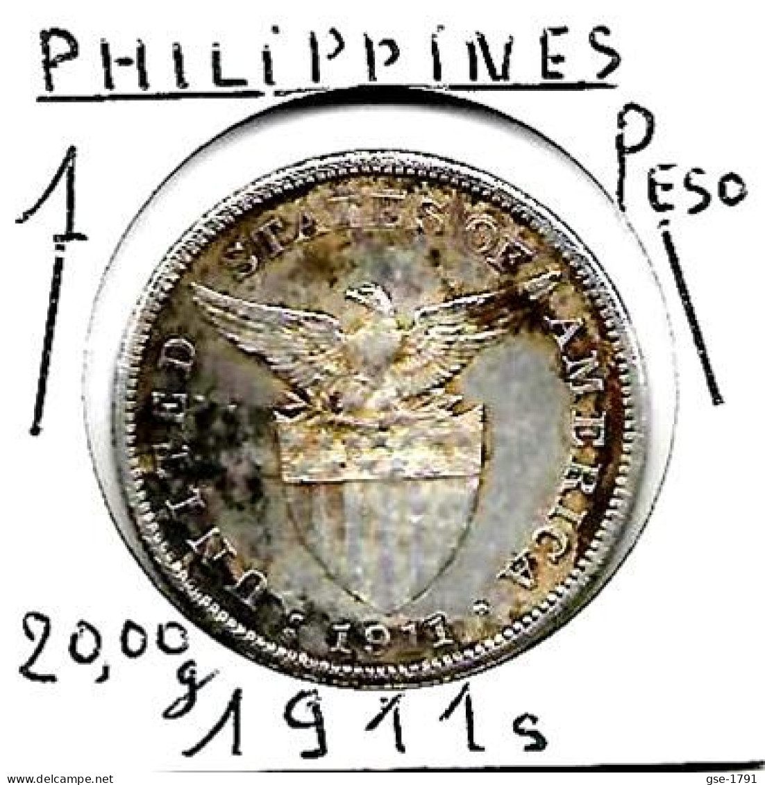 PHILIPPINES  US.Période 1 PESO   Année 1911s   KM172, Ag. 0.800, TTB - Filipinas