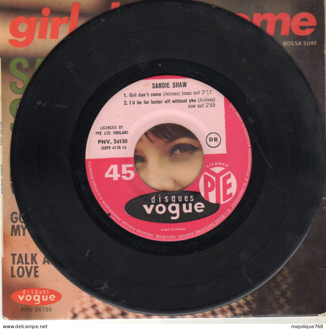 Disque - Sandie Shaw - Girl Don't Come - Vogue PNV 24 130 - France 1965 - Rock