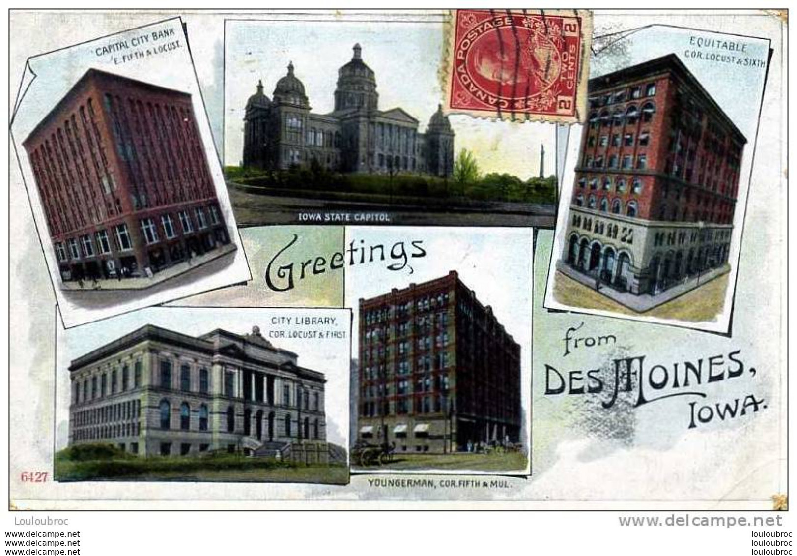 GREETINGS FROM DES MOINES IOWA VOYAGEE 1916 - Autres & Non Classés