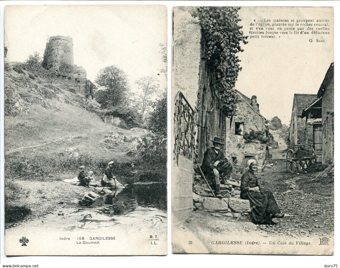 Lot 2 * Pionnière & CPA GARGILESSE Le Goumnit (lavandières) & Un Coin Du Village (Couple âgé En 1er Plan ) Texte G. Sand - Autres & Non Classés