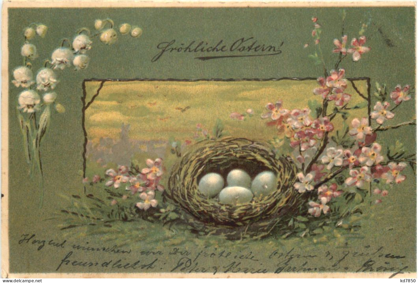 Ostern - Prägekarte - Eier - Blumen - Easter