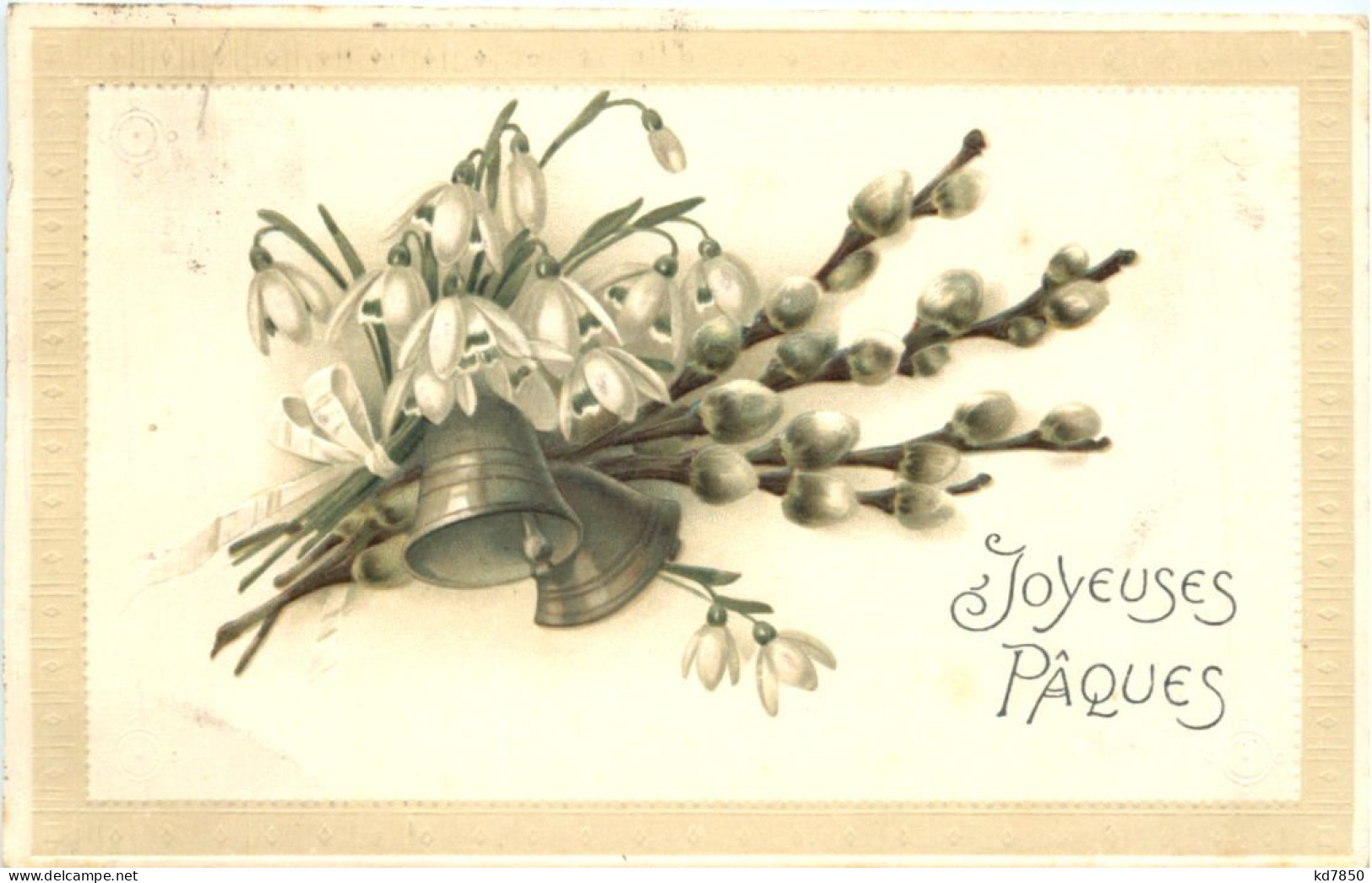 Ostern - Prägekarte - Glocke - Blumen - Pâques