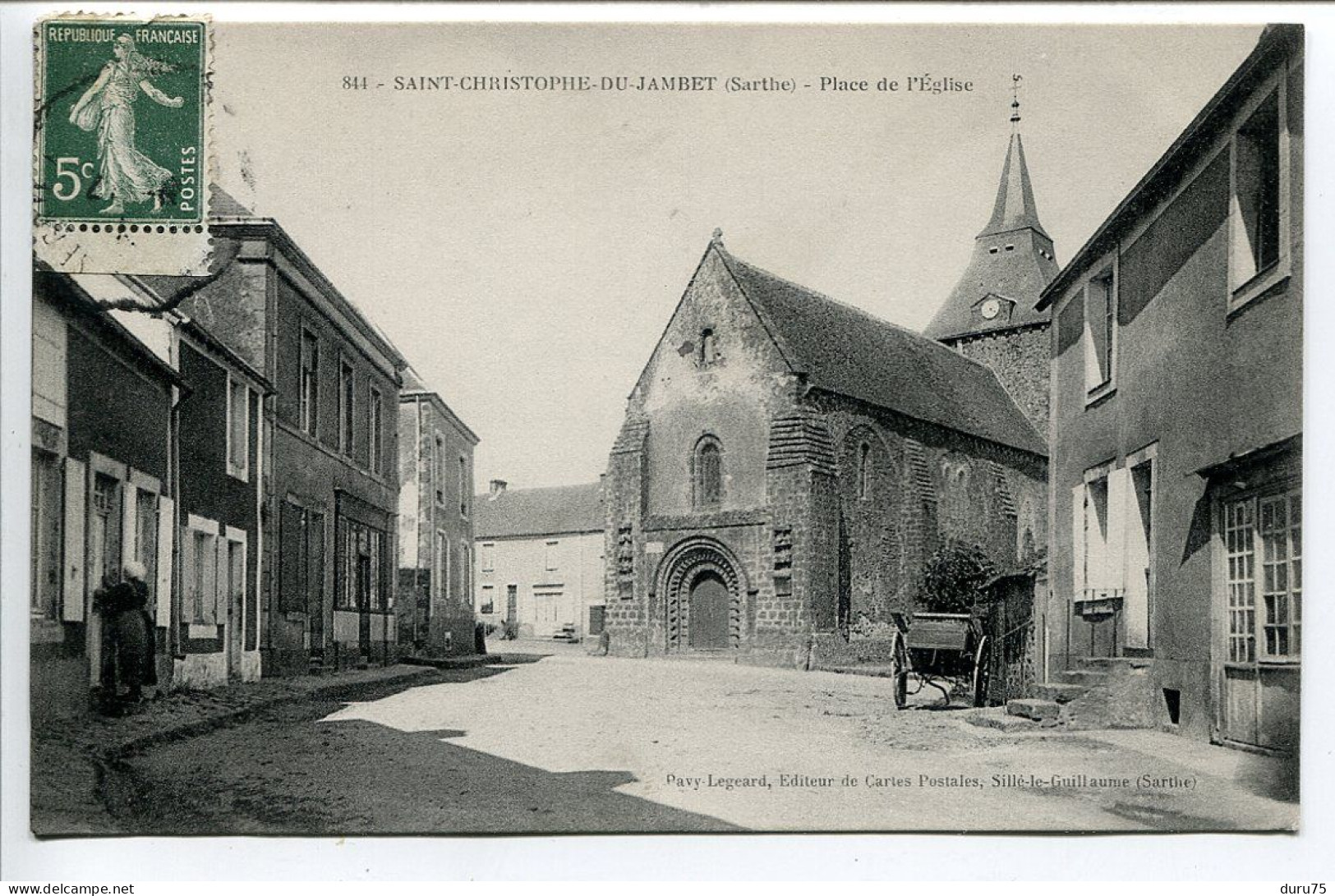 CPA Voyagé Années 1910 * SAINT CHRISTOPHE DU JAMBET Place De L'Eglise * Pavy Legeard Editeur - Andere & Zonder Classificatie