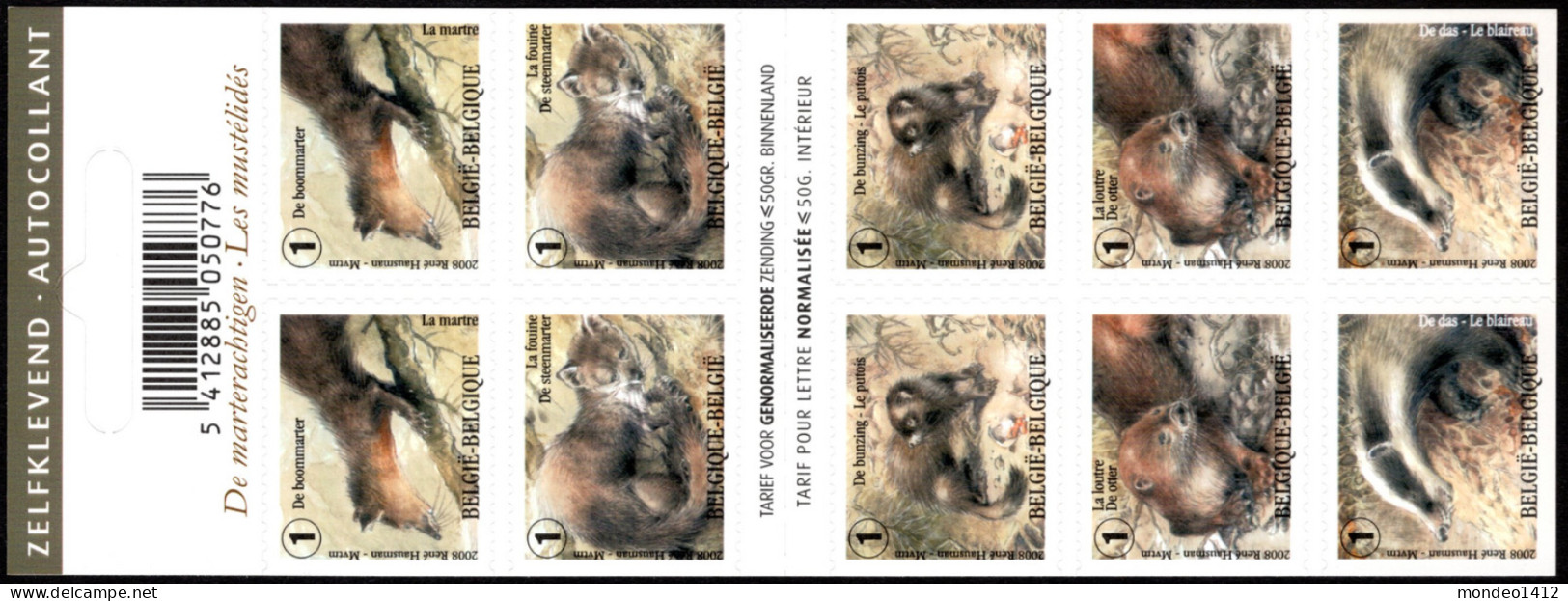 Boekje/carnet B96 - Marterachtigen Mustélidés  / ** MNH 2008 - 1997-… Permanent Validity [B]