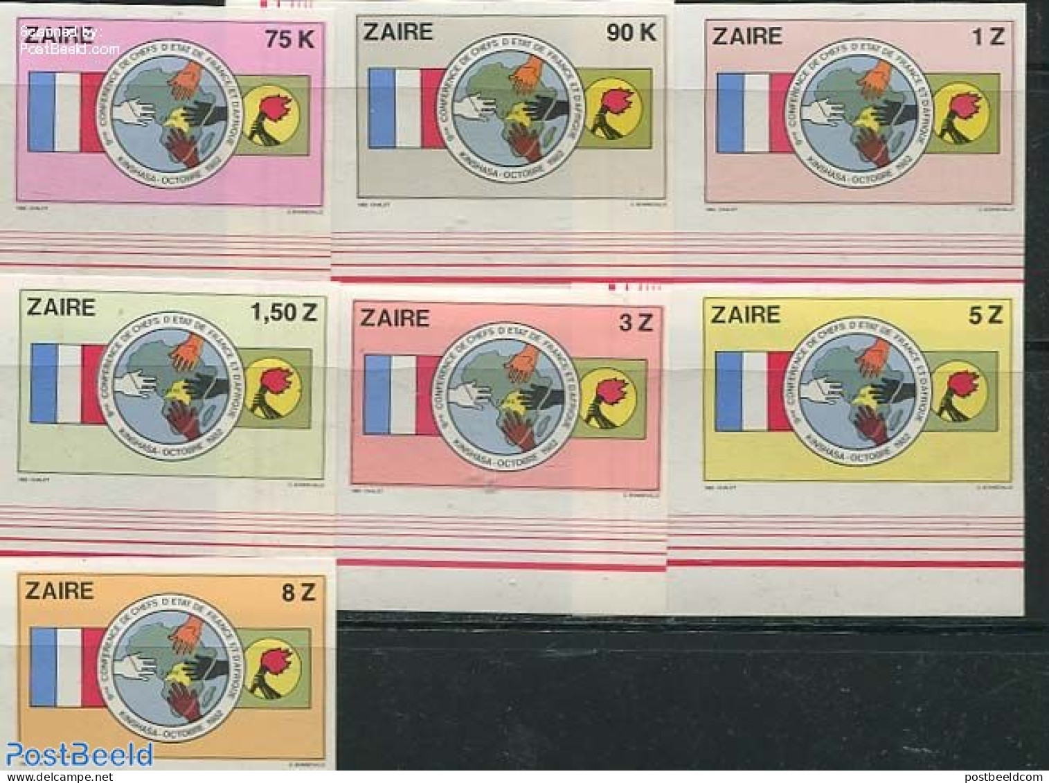 Congo Dem. Republic, (zaire) 1982 French African Conference 7v, Imperforated, Mint NH, Various - Maps - Geographie