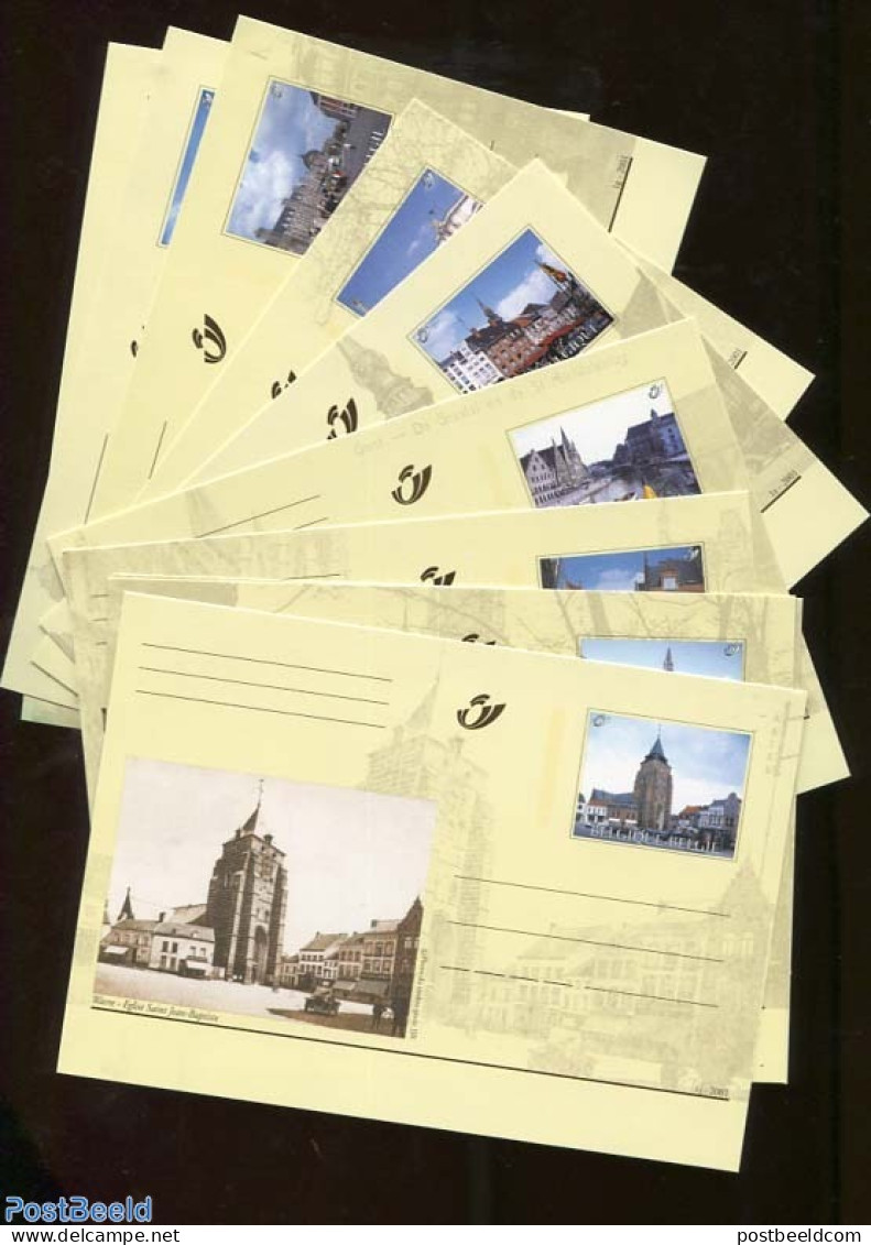 Belgium 2001 Postcard Set, City Views (10 Cards), Unused Postal Stationary, Religion - Transport - Various - Churches,.. - Briefe U. Dokumente