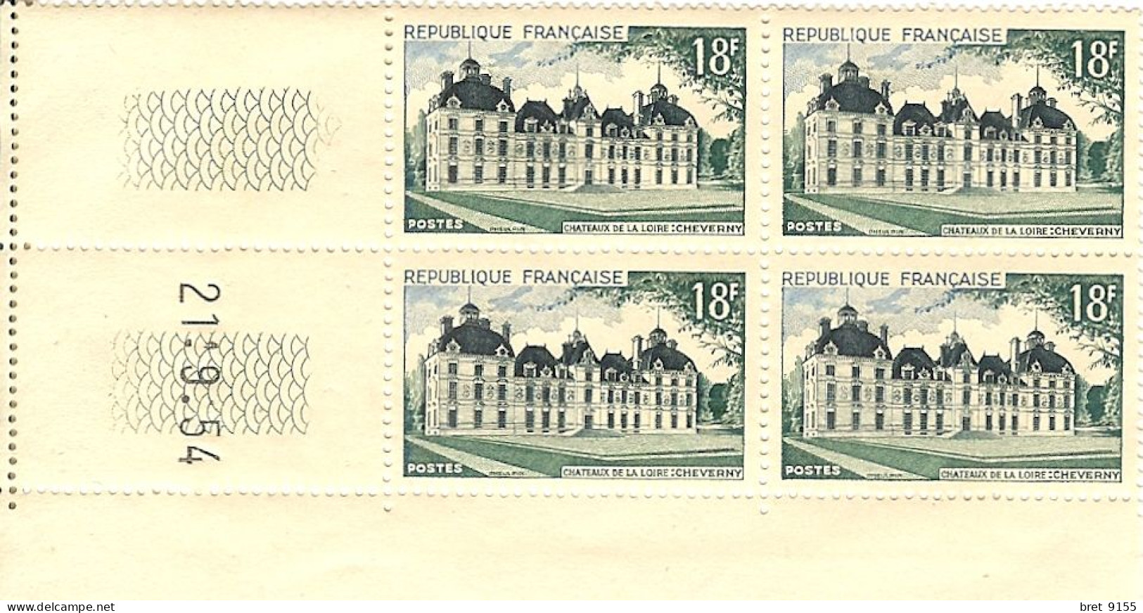 TIMBRES BLOC DE 4 CHATEAUX DE LA LOIRE CHEVERNY - Mint/Hinged