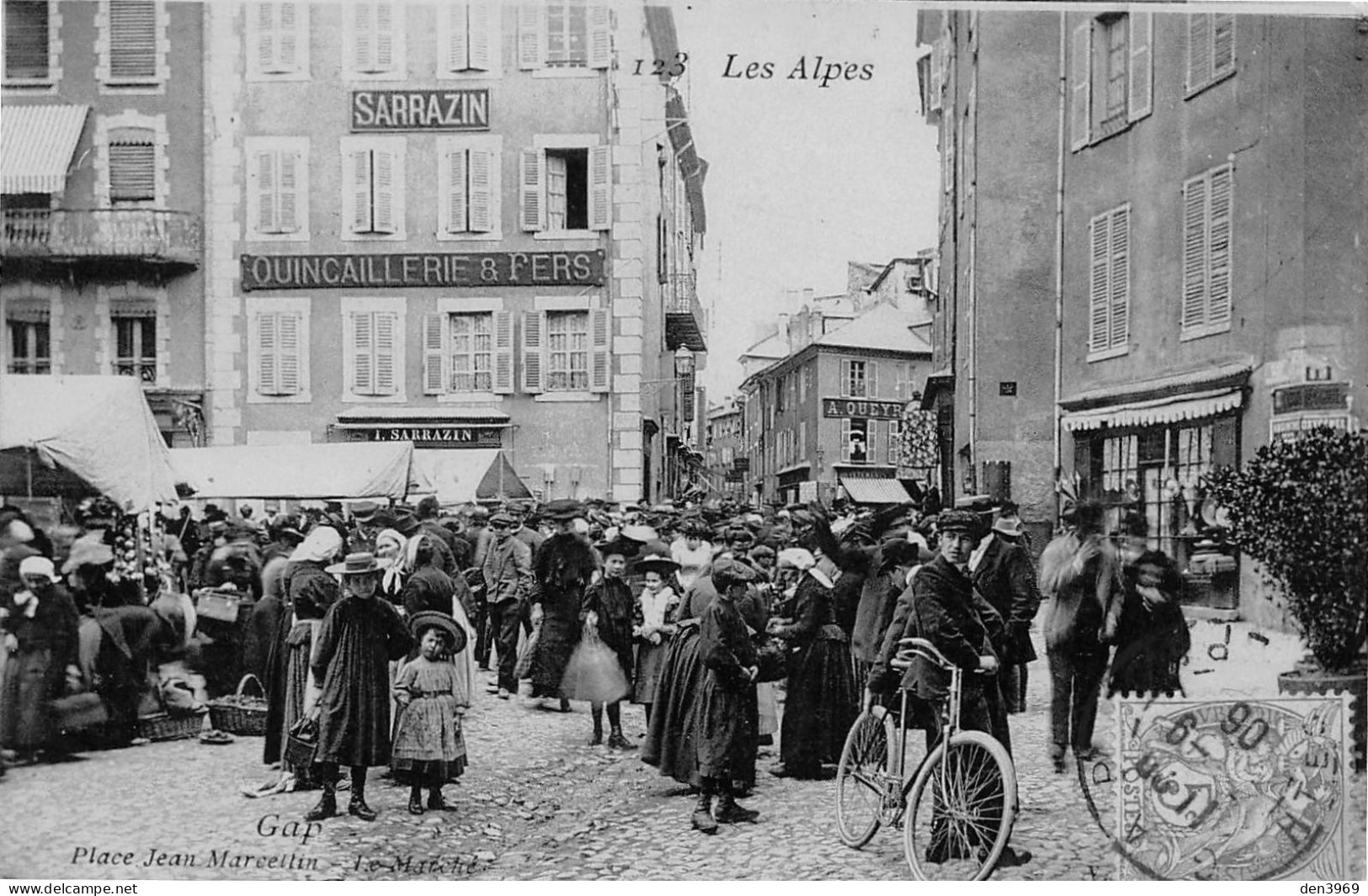 GAP (Hautes-Alpes) - Place Jean Marcellin - Le Marché - Quincaillerie J. Sarrazin - Voyagé 1906 (2 Scans) - Gap