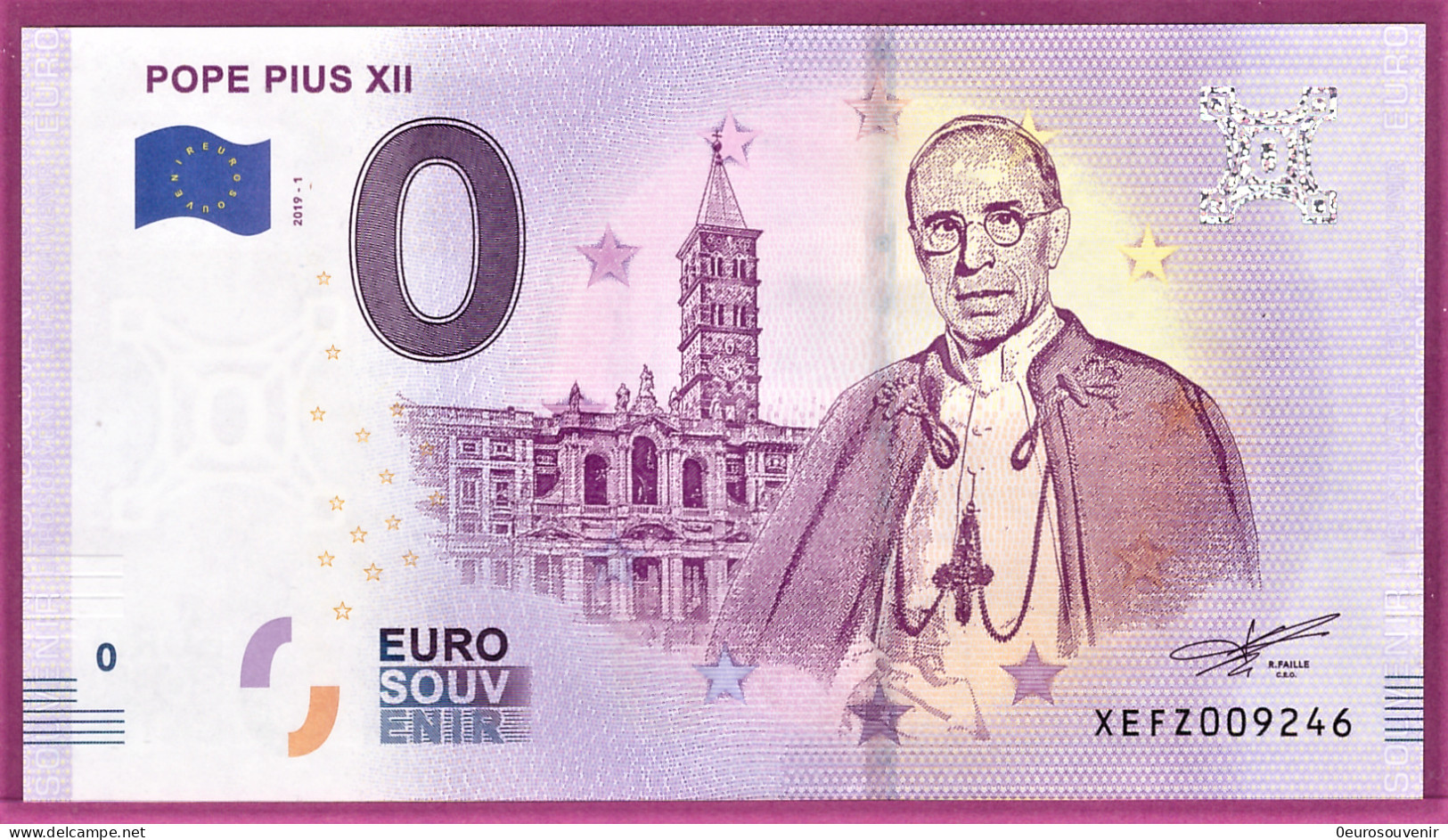 0-Euro XEFZ 2019-1 POPE PIUS XII - PAPST PIUS XII. - Essais Privés / Non-officiels