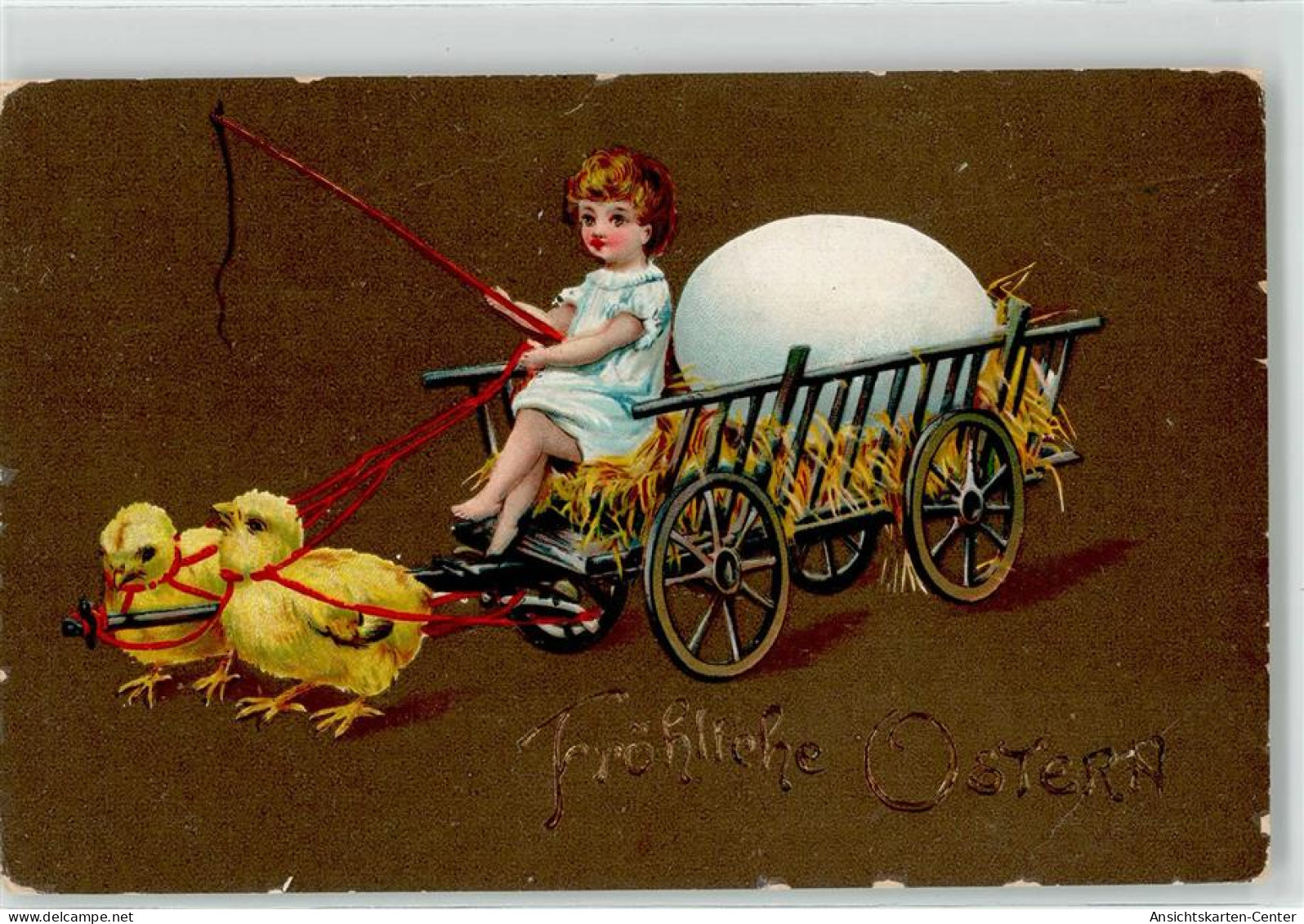 51817708 - Kueken Ziehen Leiterwagen Osterei Kind Peitsche - Ostern