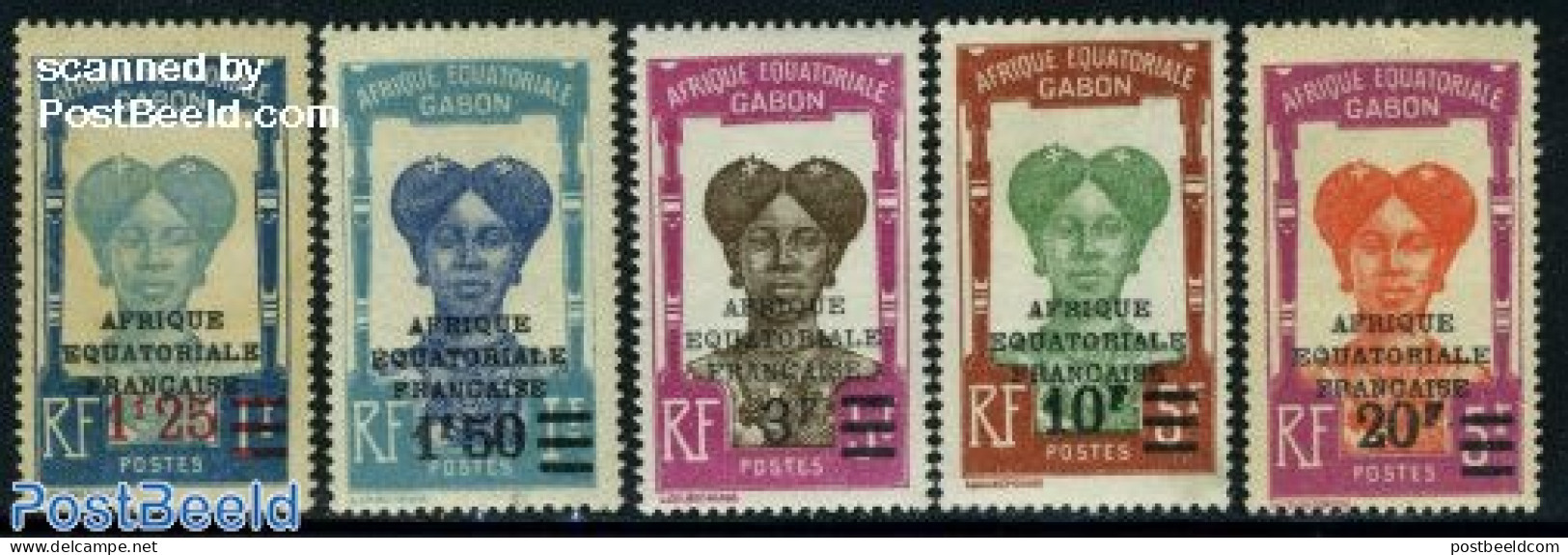 Gabon 1926 Definitives, Overprints 5v, Unused (hinged), History - Neufs