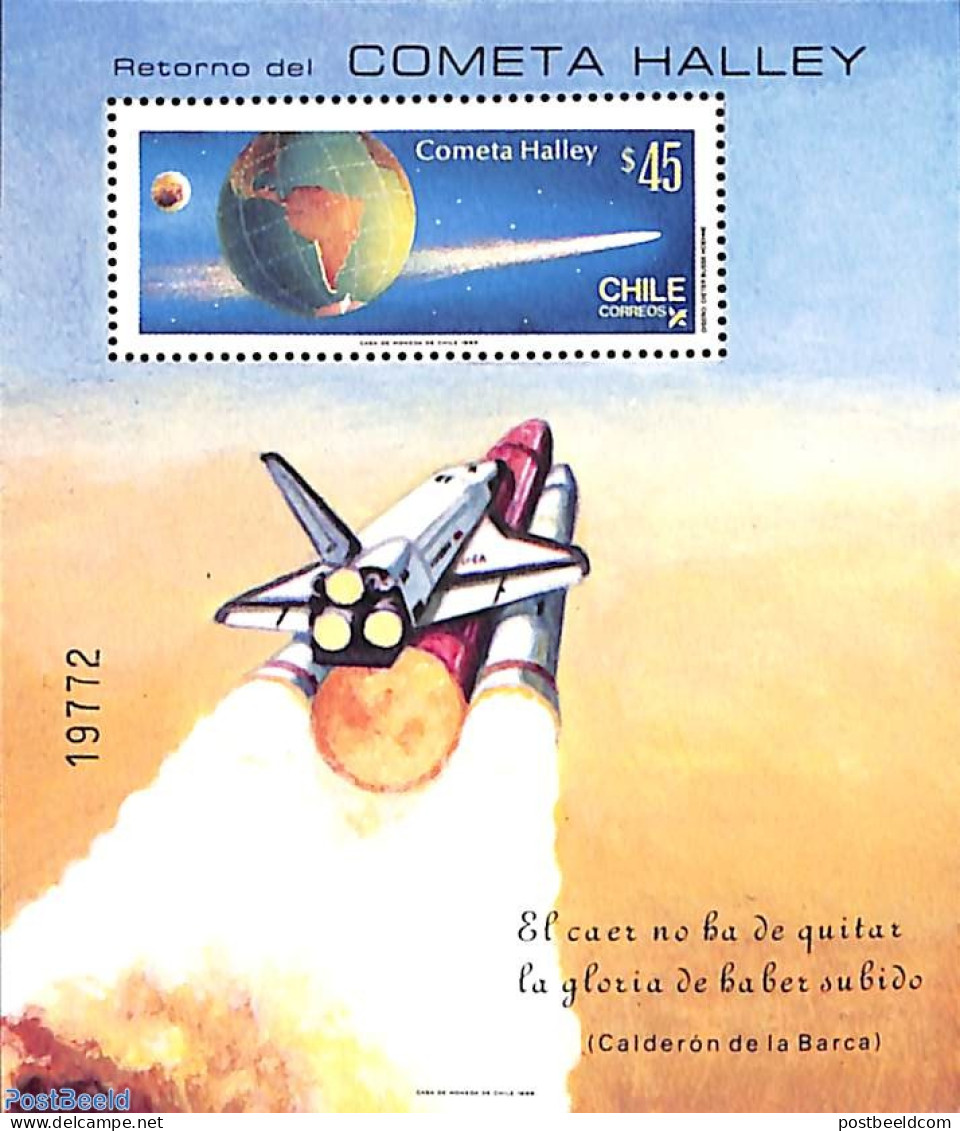 Chile 1985 Halleys Comet S/s, Perforated, Mint NH, Science - Transport - Astronomy - Space Exploration - Halley's Comet - Astrología