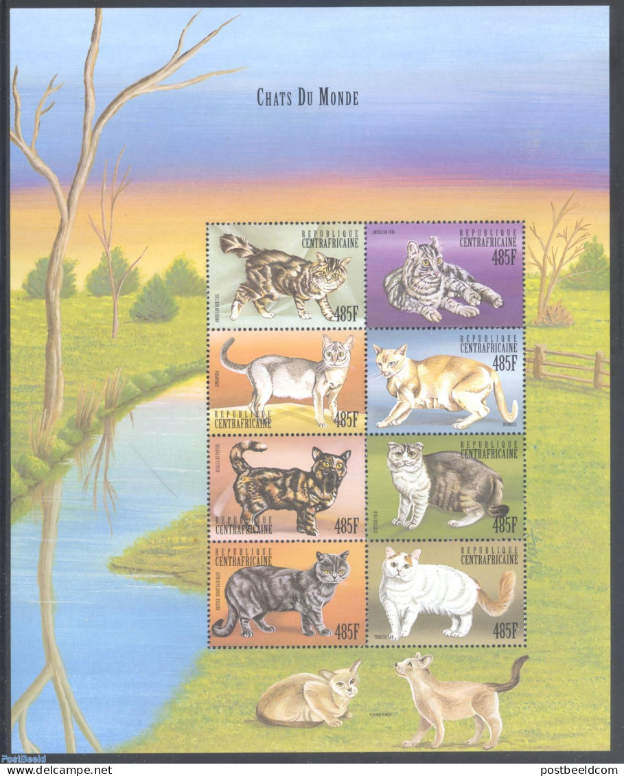 Central Africa 1999 Cats 8v M/s, Mint NH, Nature - Cats - República Centroafricana