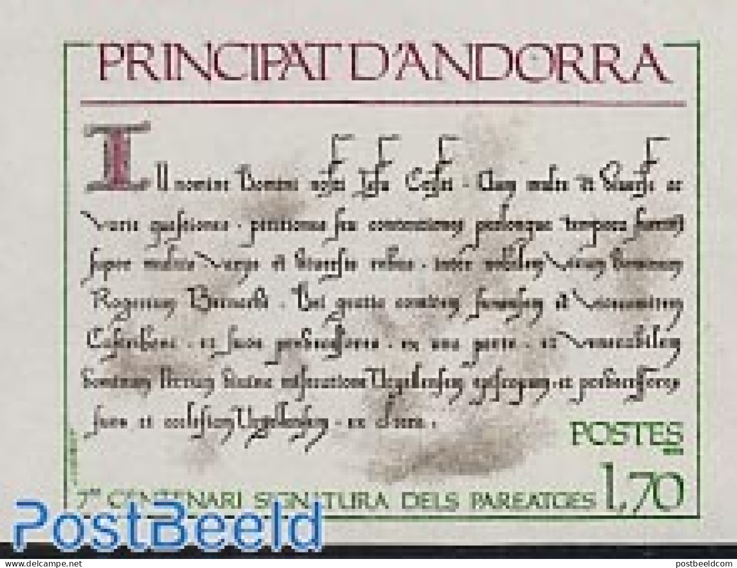 Andorra, French Post 1978 Paeraga Treaty 1v Imperforated, Mint NH, Art - Handwriting And Autographs - Nuevos