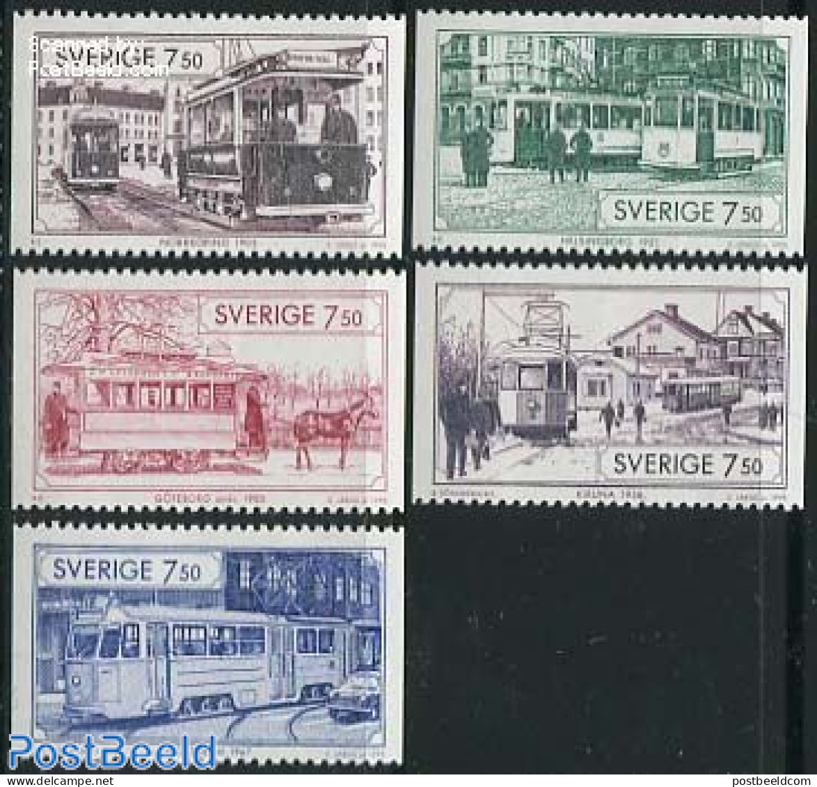 Sweden 1995 Tramways 5v, Mint NH, Nature - Transport - Horses - Railways - Trams - Ungebraucht