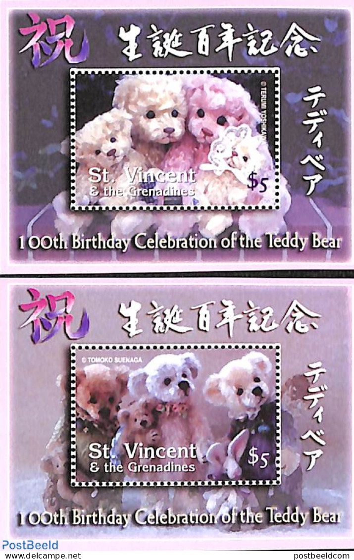 Saint Vincent 2002 Teddy Bears 2 S/s, Mint NH, Various - Teddy Bears - Toys & Children's Games - St.Vincent (1979-...)