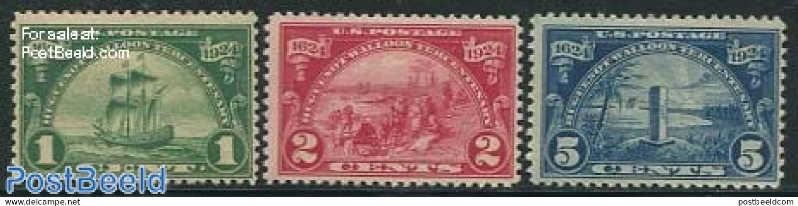 United States Of America 1924 Hugenots Landing 3v, Unused (hinged), Transport - Ships And Boats - Unused Stamps