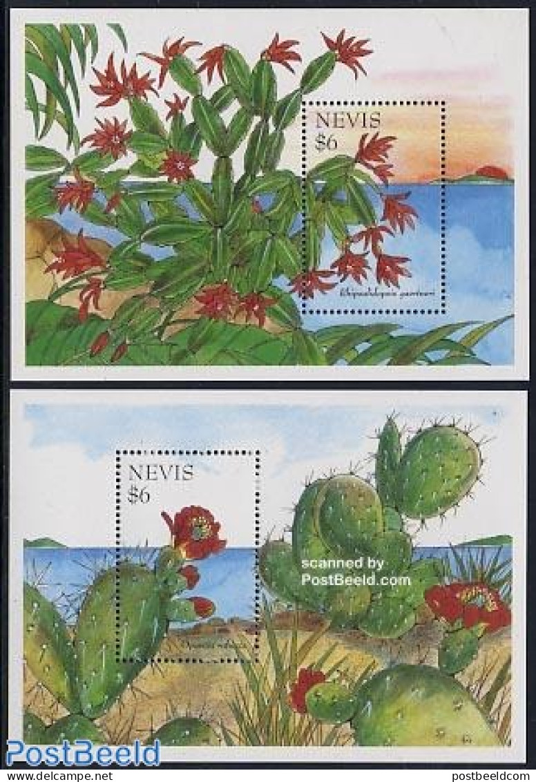 Nevis 1995 Cactus Flowers 2 S/s, Mint NH, Nature - Cacti - Flowers & Plants - Sukkulenten