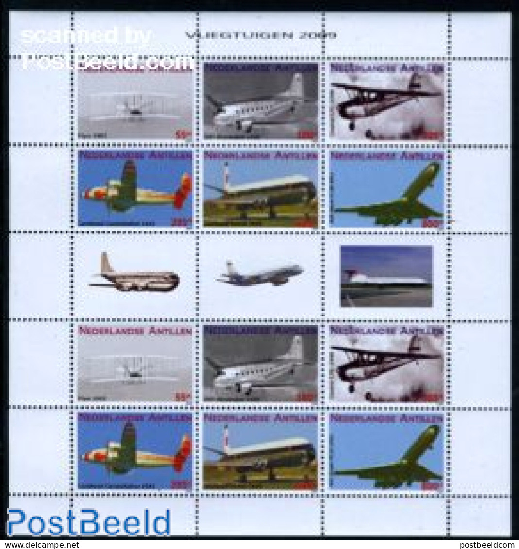 Netherlands Antilles 2009 Aeroplane History 2x6v M/s, Mint NH, Transport - Aircraft & Aviation - Airplanes