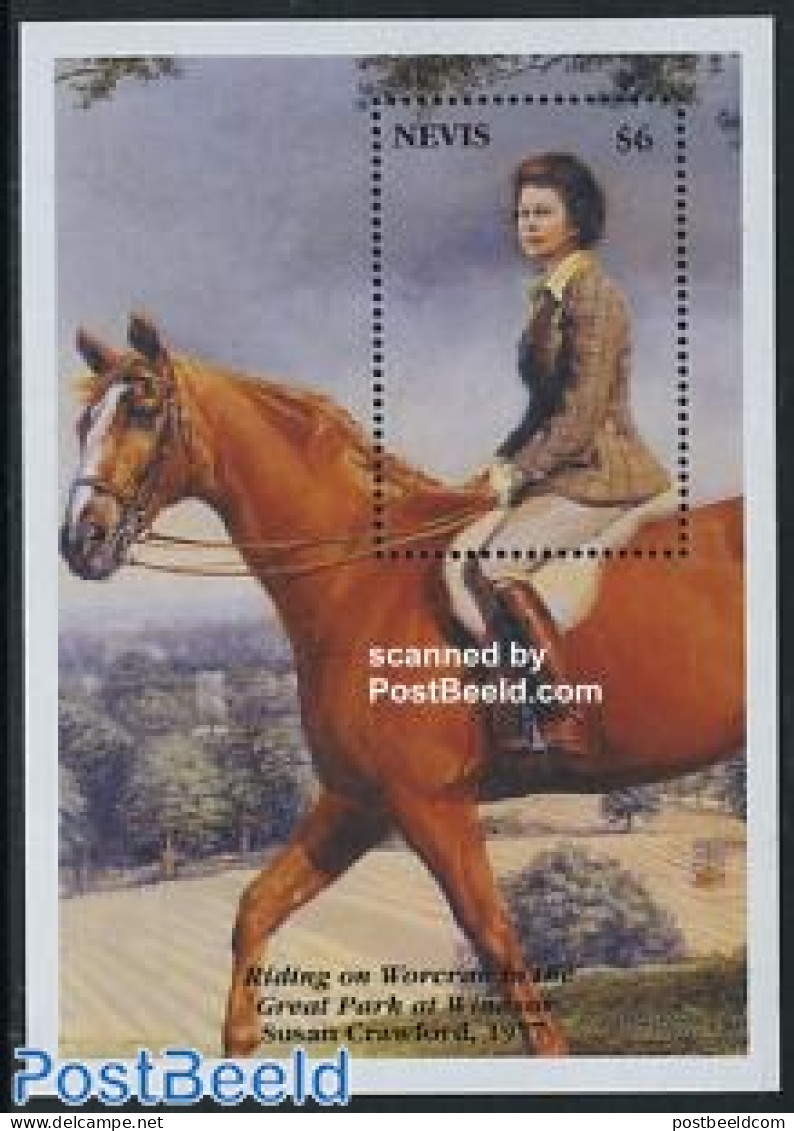 Nevis 1993 40 Years Coronation S/s, Mint NH, History - Nature - Kings & Queens (Royalty) - Horses - Koniklijke Families