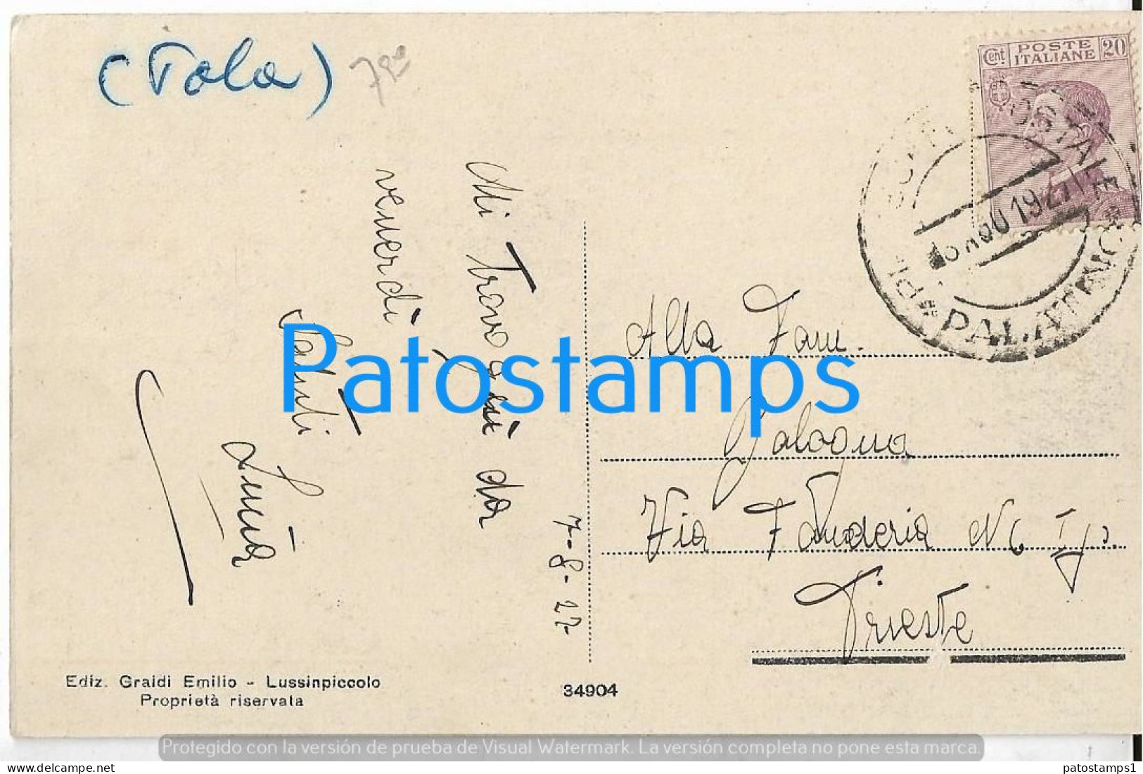 228770 ITALY LUSSINPICCOLO RIVA IV NOVEMBRE CIRCULATED TO TRIESTE POSTAL POSTCARD - Autres & Non Classés