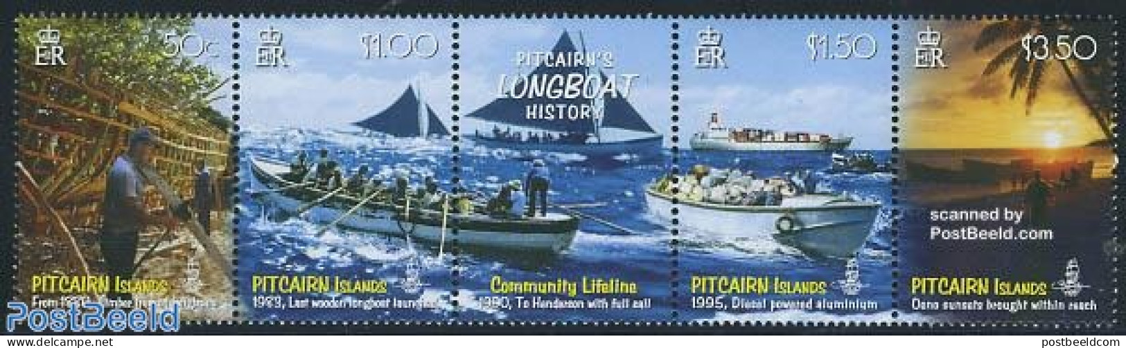 Pitcairn Islands 2008 Longboat History 4v [::T::], Mint NH, Transport - Ships And Boats - Bateaux