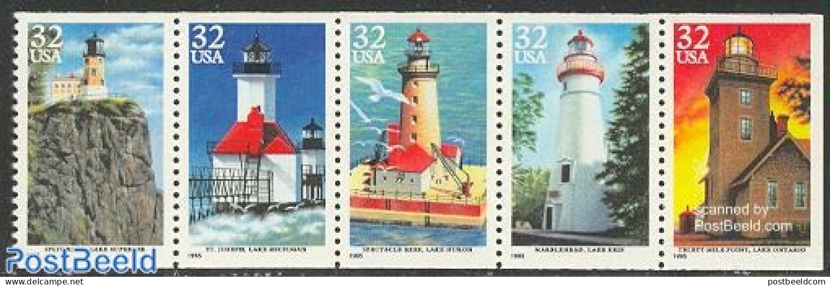 United States Of America 1995 Lighthouses 5v [::::], Mint NH, Various - Lighthouses & Safety At Sea - Ungebraucht