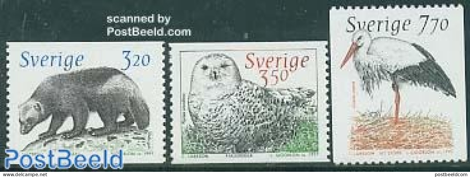 Sweden 1997 Animals 3v, Mint NH, Nature - Animals (others & Mixed) - Birds - Owls - Storks - Ongebruikt