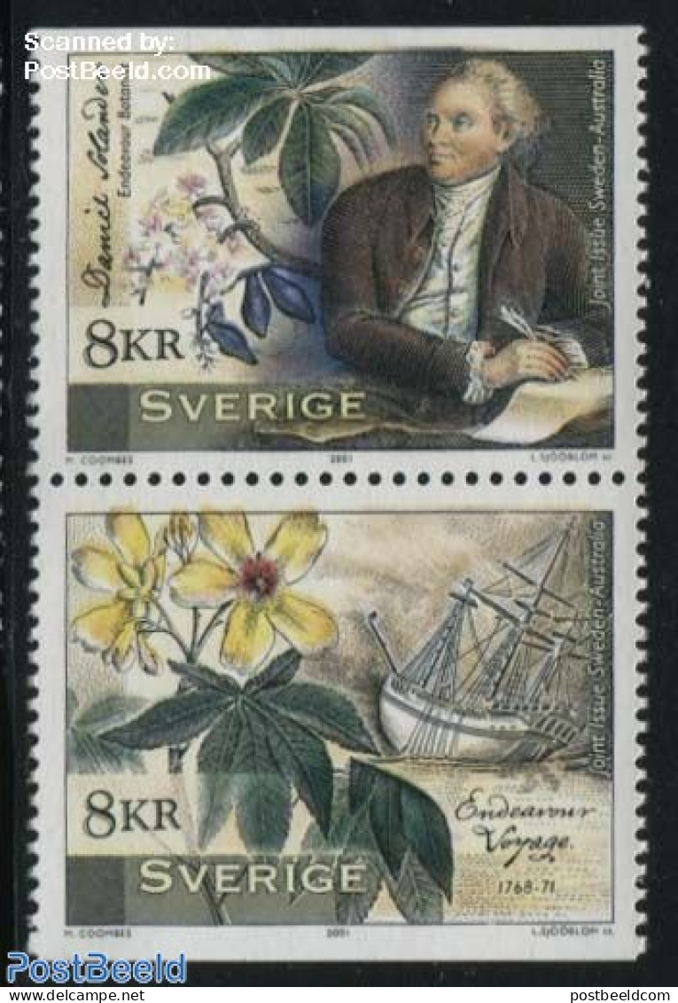 Sweden 2001 Daniel Solander 2v [:], Joint Issue Australia, Mint NH, Nature - Transport - Various - Flowers & Plants - .. - Nuovi