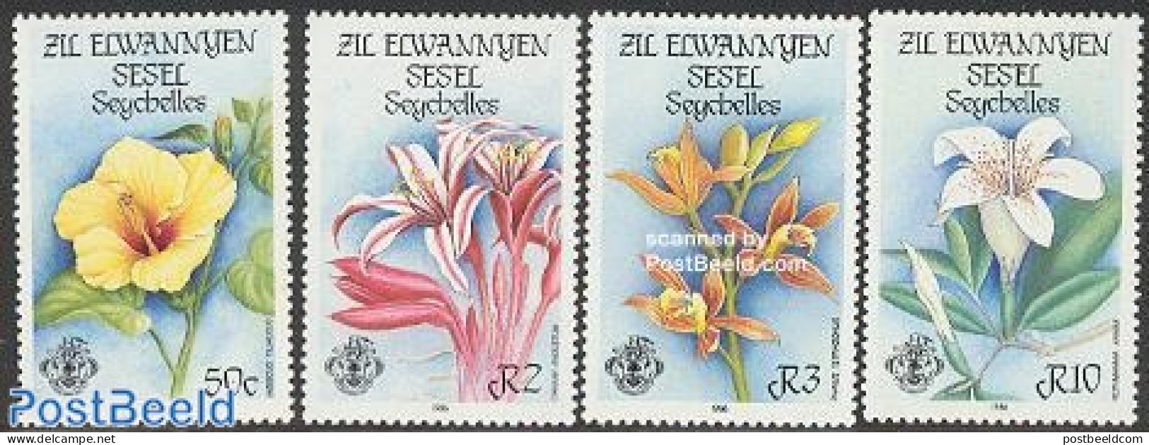 Seychelles, Zil Eloigne Sesel 1986 Flowers 4v, Mint NH, Nature - Flowers & Plants - Seychelles (1976-...)