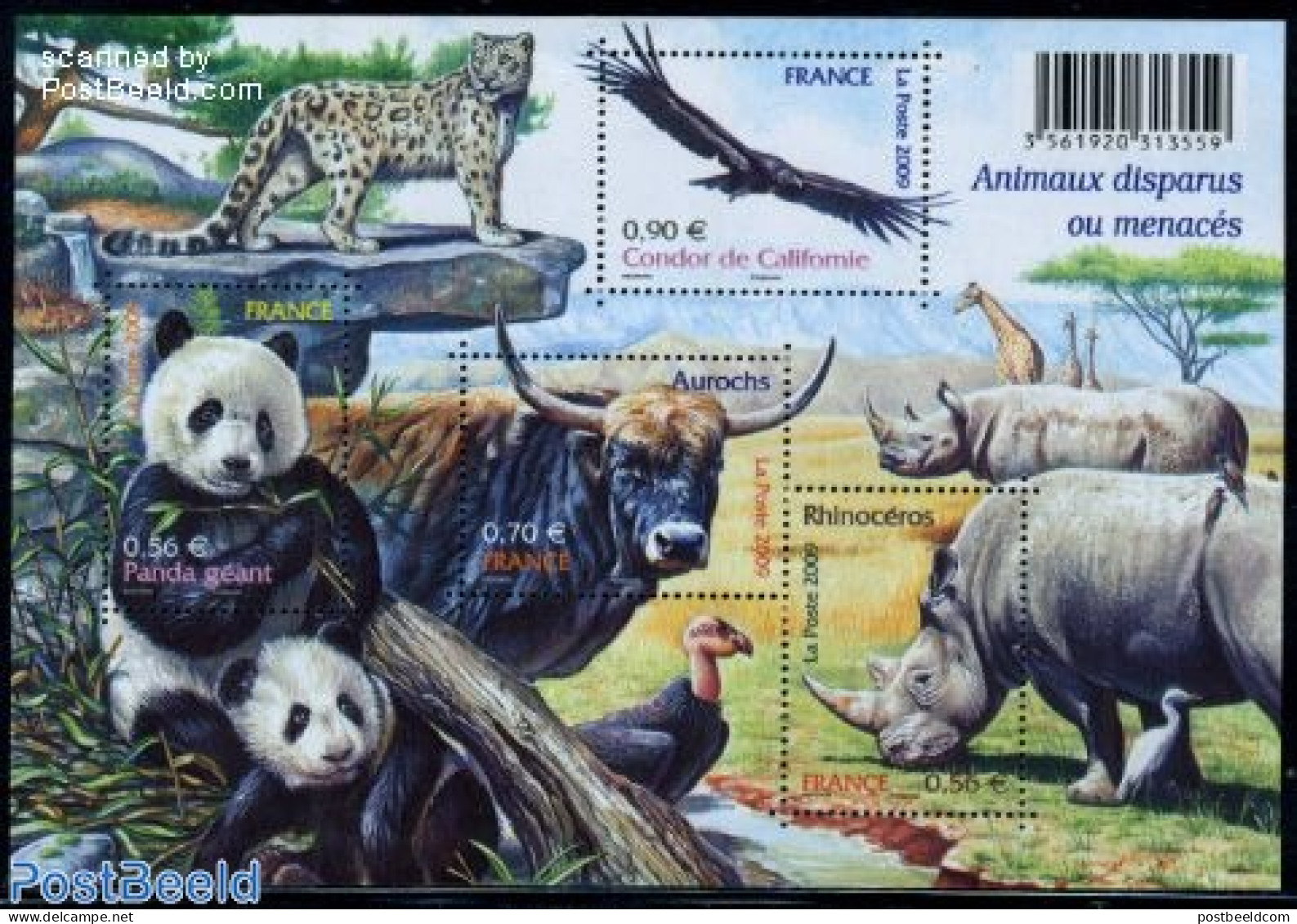 France 2009 Endangered Animals S/s, Mint NH, Nature - Animals (others & Mixed) - Birds - Birds Of Prey - Rhinoceros - .. - Nuevos