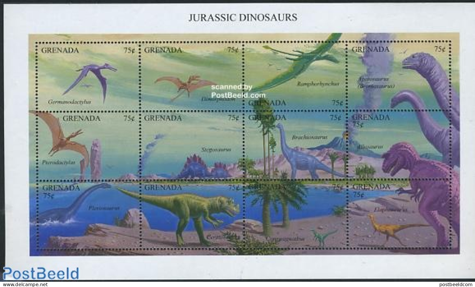 Grenada 1994 Preh. Animals 12v M/s, Mint NH, Nature - Prehistoric Animals - Prehistorisch