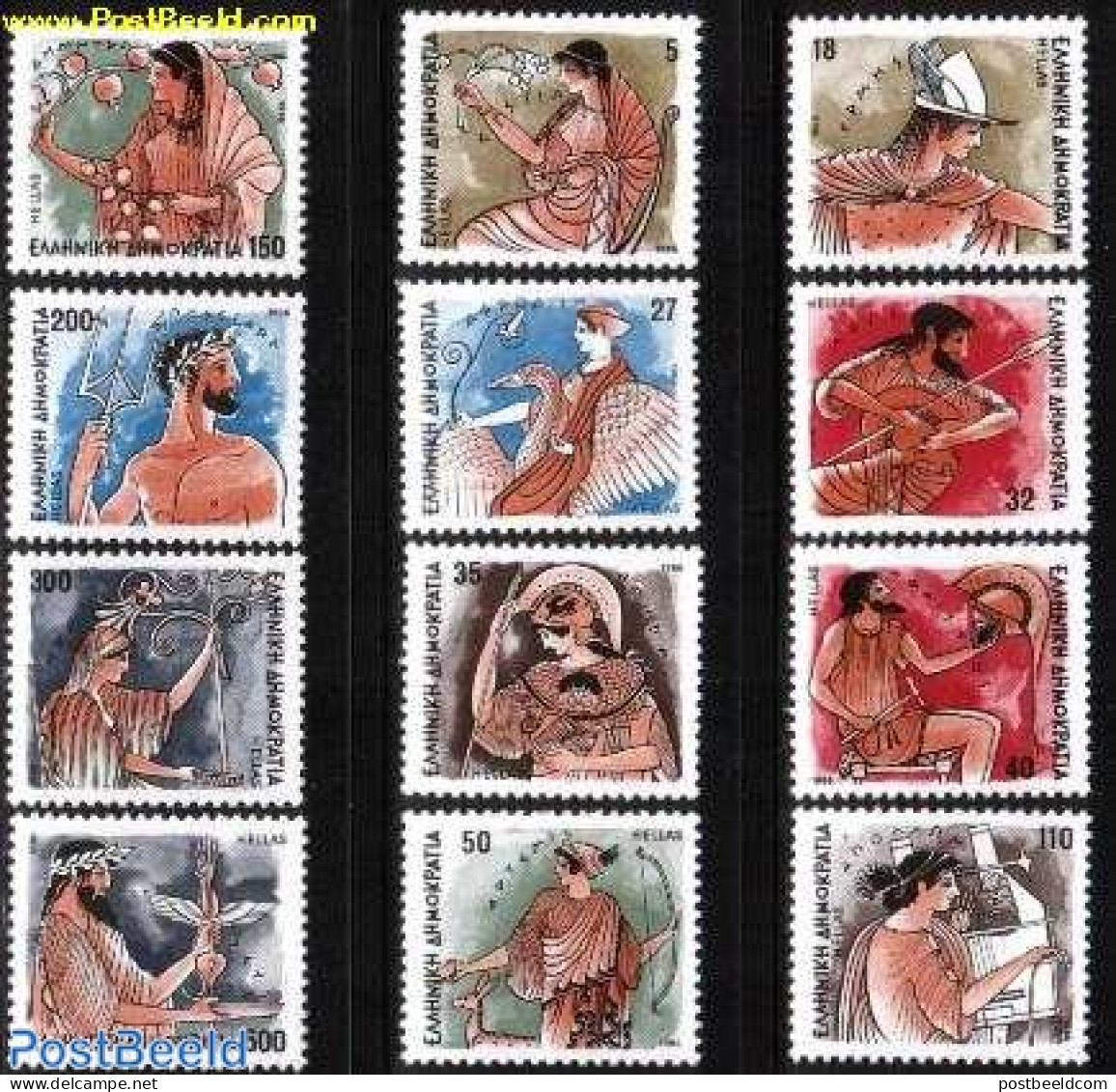 Greece 1986 Olympic Gods 12v, Mint NH, Performance Art - Religion - Music - Greek & Roman Gods - Art - Fairytales - Ungebraucht