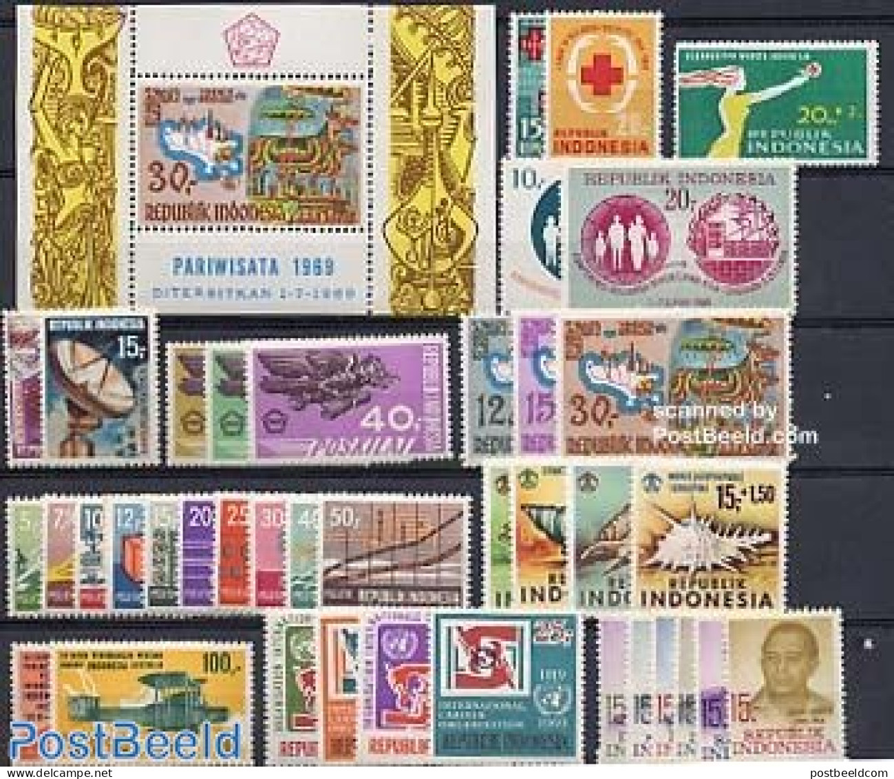 Indonesia 1969 Yearset 1969 (39v+1s/s), Mint NH, Various - Yearsets (by Country) - Unclassified