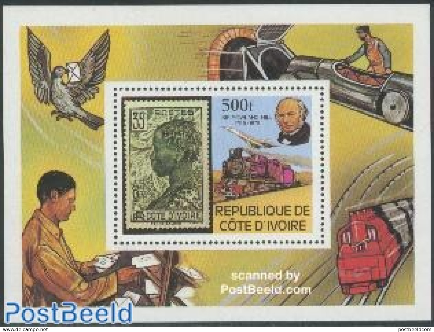 Ivory Coast 1979 Sir Rowland Hill S/S, Mint NH, Transport - Sir Rowland Hill - Stamps On Stamps - Aircraft & Aviation .. - Unused Stamps