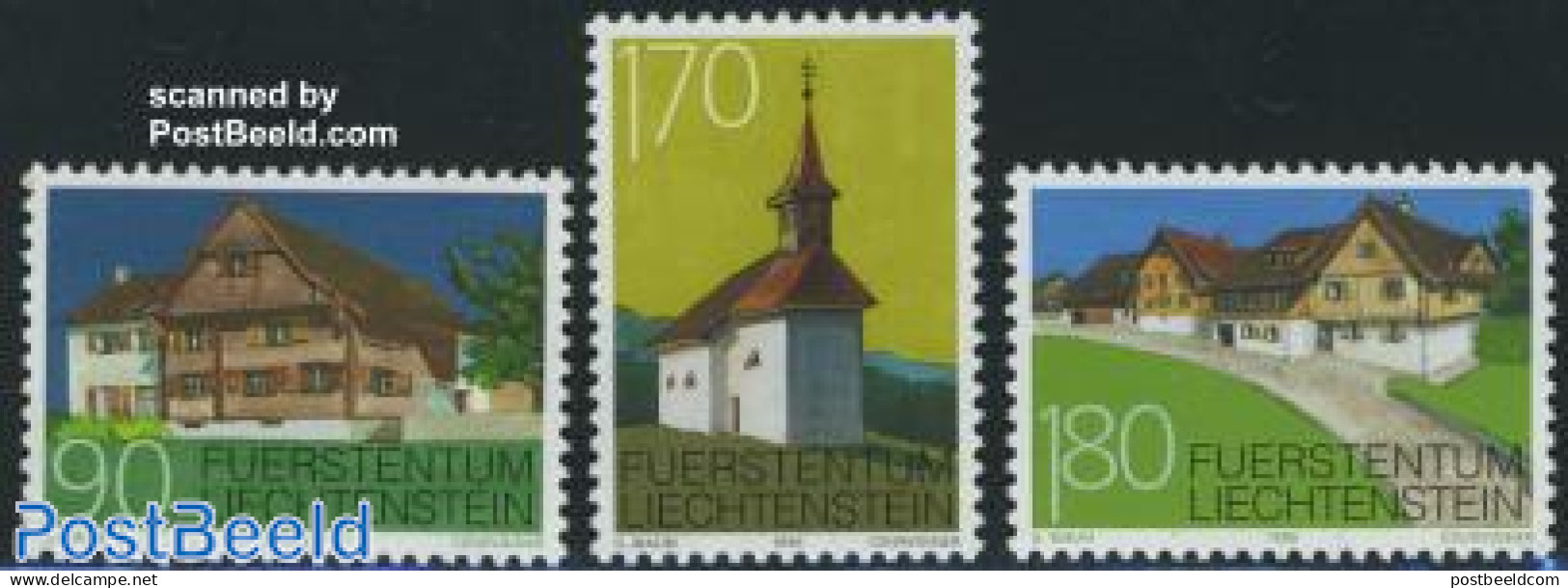 Liechtenstein 1998 Architecture 3v, Mint NH, Religion - Churches, Temples, Mosques, Synagogues - Art - Architects - Nuovi