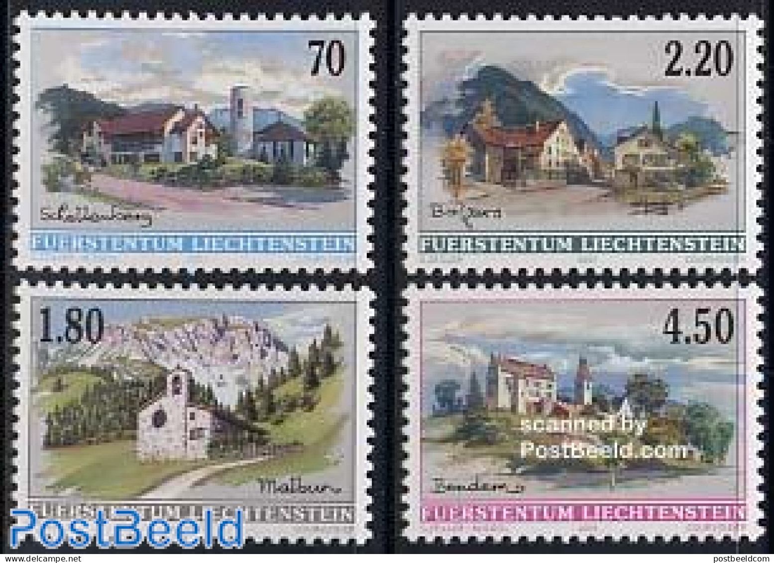 Liechtenstein 2001 Villages 4v, Mint NH, Religion - Churches, Temples, Mosques, Synagogues - Nuovi