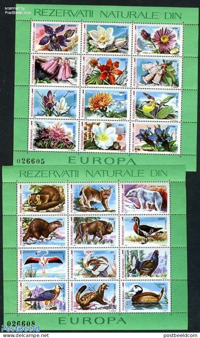 Romania 1987 European Flora & Fauna 2x12v M/s, Mint NH, Nature - Animals (others & Mixed) - Bears - Birds - Cat Family.. - Ungebraucht