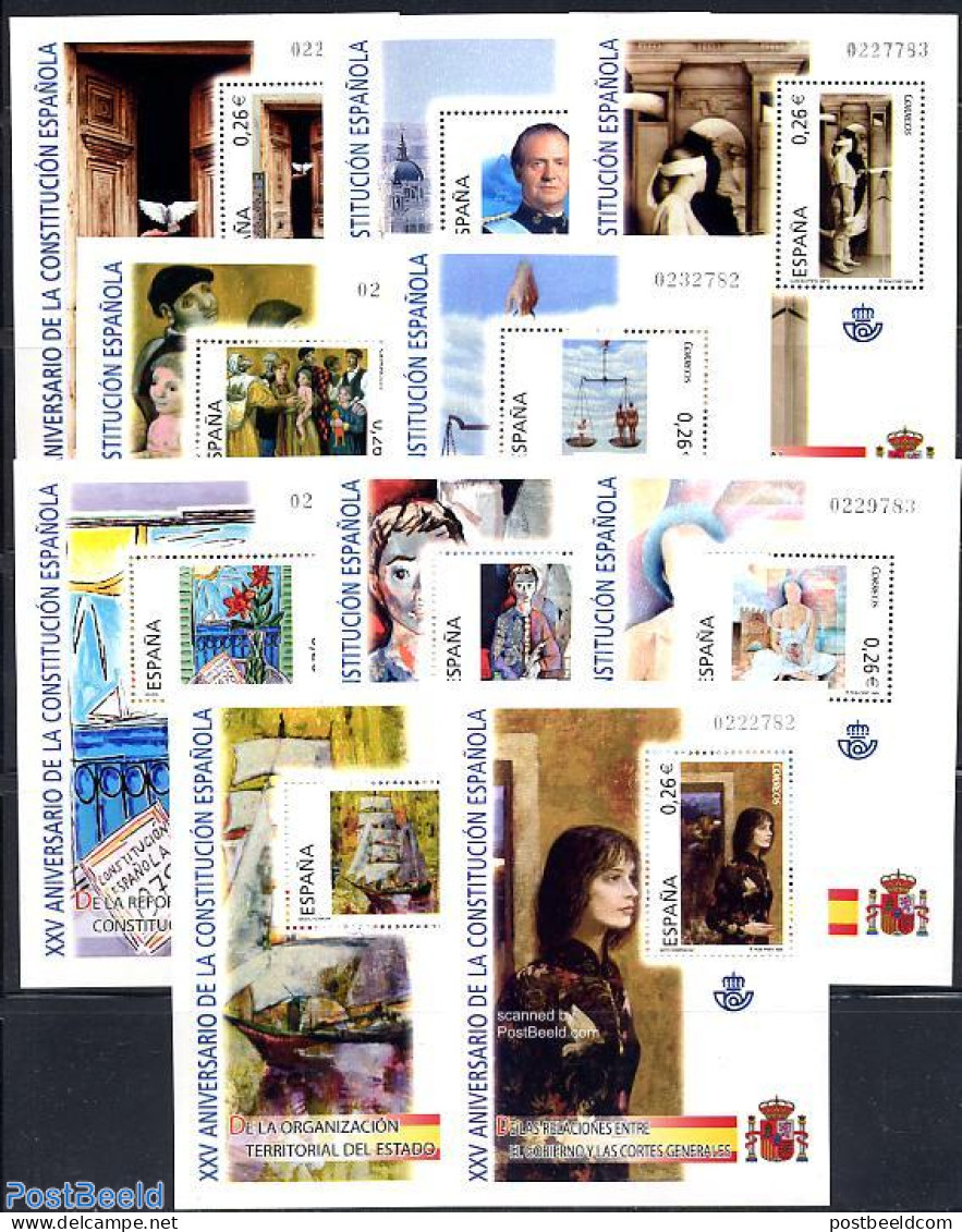 Spain 2003 Constitution 10 S/s, Mint NH, Nature - Transport - Various - Birds - Ships And Boats - Justice - Art - Pain.. - Neufs