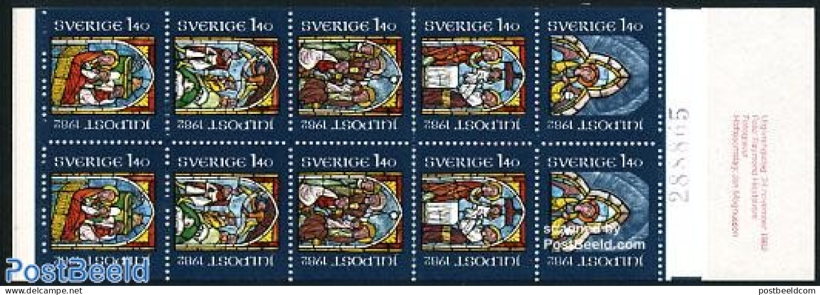 Sweden 1982 Christmas 2x5v In Booklet, Mint NH, Religion - Christmas - Stamp Booklets - Art - Stained Glass And Windows - Unused Stamps