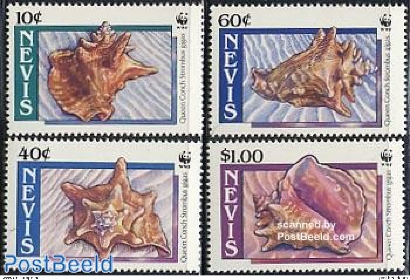 Nevis 1990 WWF, Shells 4v, Mint NH, Nature - Shells & Crustaceans - World Wildlife Fund (WWF) - Maritiem Leven