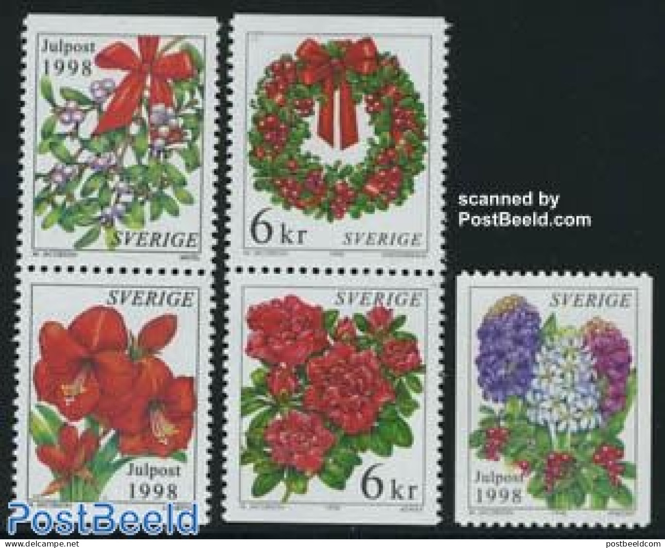 Sweden 1998 Christmas 5v, Mint NH, Nature - Religion - Flowers & Plants - Christmas - Ongebruikt