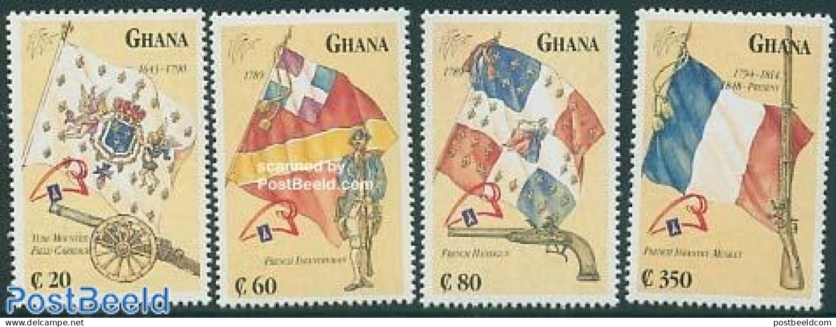 Ghana 1989 Philexfrance 4v, Mint NH, History - Various - Flags - Philately - Weapons - Non Classificati